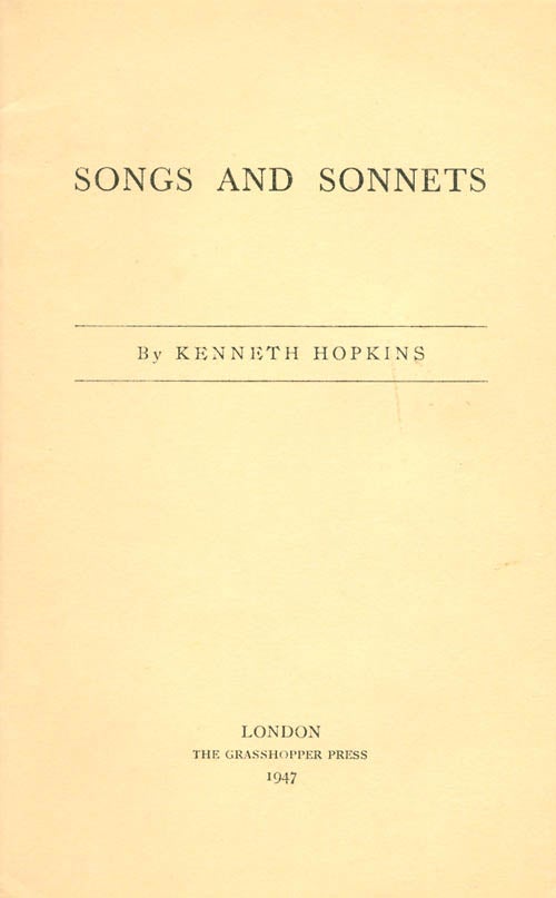 Item #032494 Songs and Sonnets. Kenneth Hopkins.