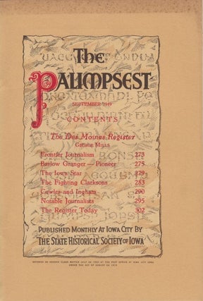 Item #044898 The Palimpsest - Volume 30 Number 9 - September 1949. William J. Petersen