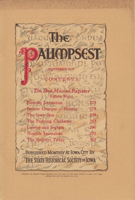 Item #044898 The Palimpsest - Volume 30 Number 9 - September 1949. William J. Petersen.