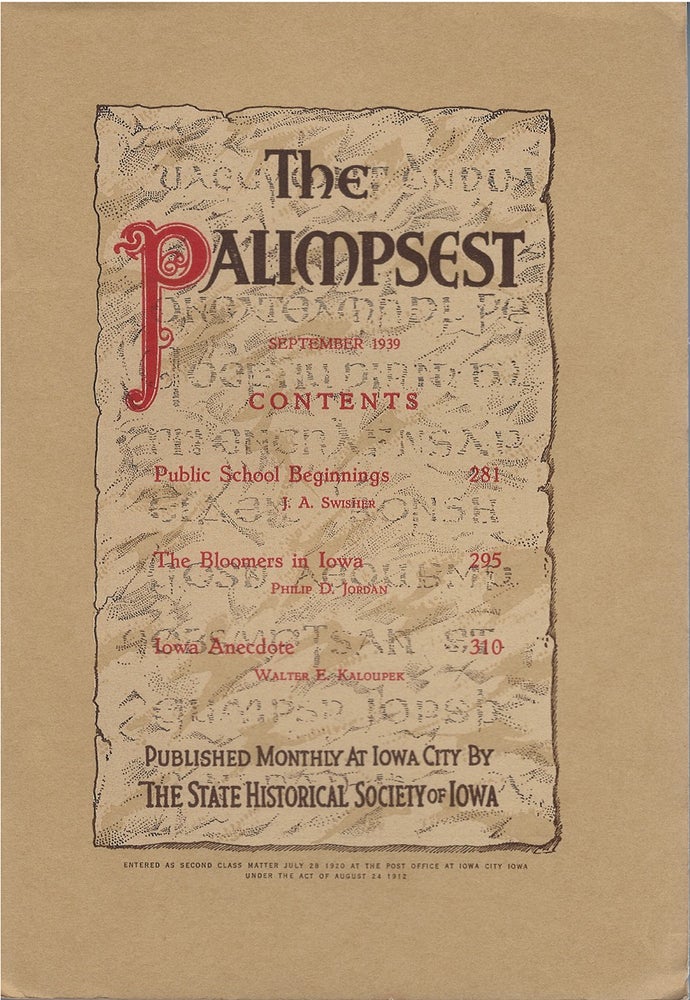 Item #045880 The Palimpsest - Volume 20 Number 9 - September 1939. John Ely Briggs.