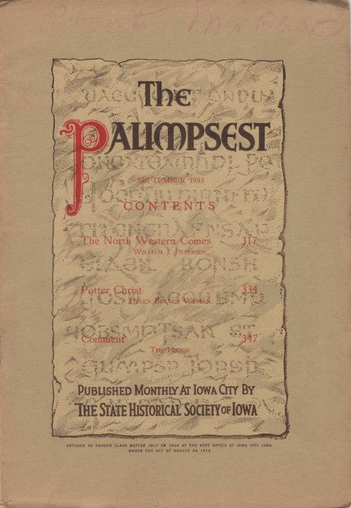 Item #048802 The Palimpsest - Volume 14 Number 9 - September 1933. John Ely Briggs.