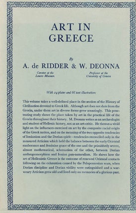 Item #049349 Art in Greece. A. de Ridder, W. Deonna