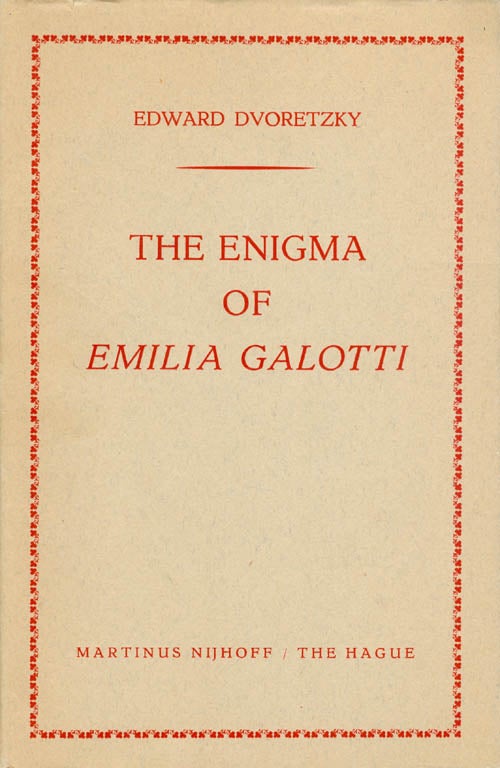 Item #050092 The Enigma of Emilia Galotti. Edward Dvoretzky.