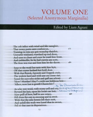 Item #054647 VOLUME ONE (Selected Anonymous Marginalia). Liam Agrani