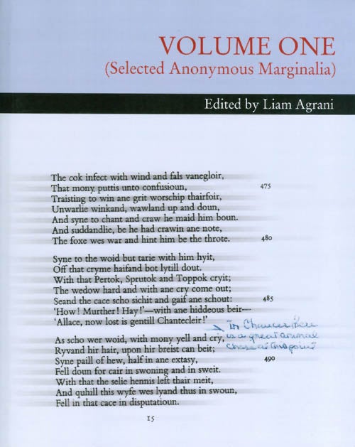 Item #054647 VOLUME ONE (Selected Anonymous Marginalia). Liam Agrani.