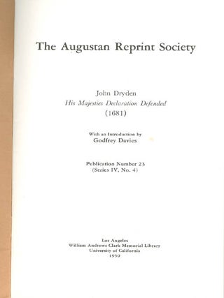 Item #056885 His Majesties Declaration Defended (1681). Publication Number 23 (Series IV, No. 4)....