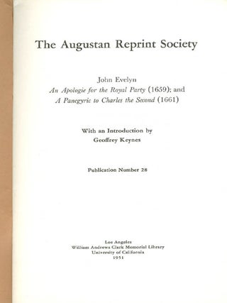 Item #056889 An Apologie for the Royal Party (1659); and A Panegyric to Charles the Second...