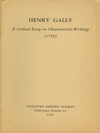 Item #056893 A Critical Essay on Characteristic-Writings from his translation of The Moral...