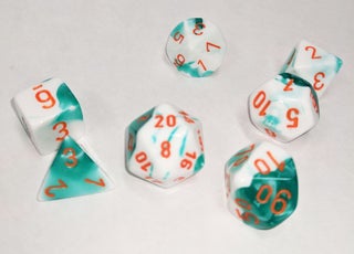 Item #062646 Gemini Mint Green-White/Orange 7-die Polyhedral Set