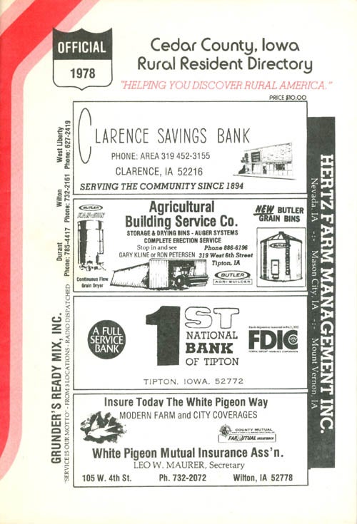 Item #063894 Cedar County, Iowa Rural Resident Directory - 1978. Directory Service Company.