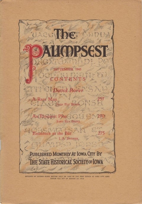 Item #067401 The Palimpsest - Volume 26 Number 9 - September 1945. John Ely Briggs.