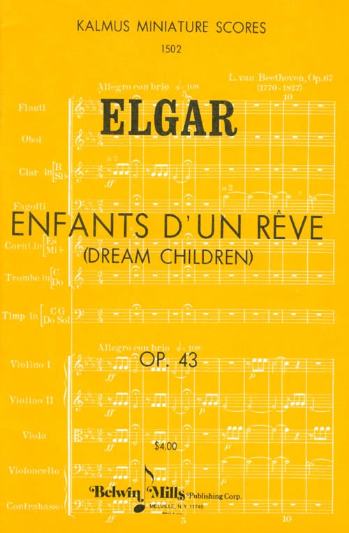 Item #068302 Enfants d'un rêve (Dream Children), Op. 43, for orchestra (Kalmus Miniature Scores No. 1502). Edward Elgar.