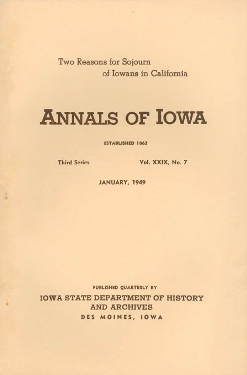 Item #070437 Annals of Iowa: Third Series - Volume 29, Number 7 - January, 1949. Emory H. English.