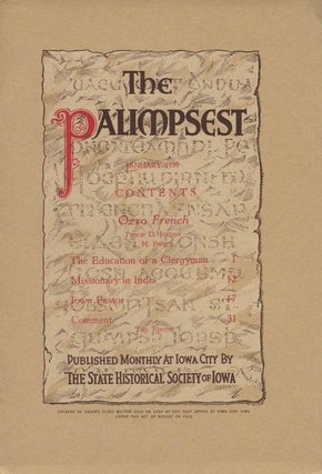 Item #078686 The Palimpsest - Volume 20 Number 1 - January 1939. John Ely Briggs