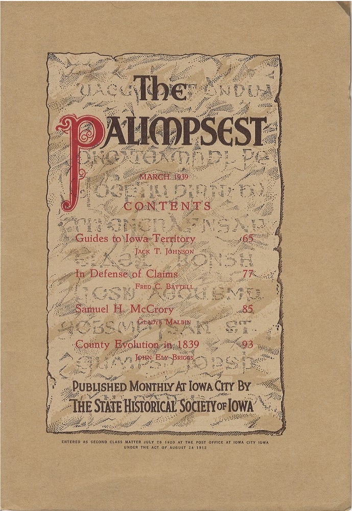 Item #78852 The Palimpsest - Volume 20 Number 3 - March 1939. John Ely Briggs.