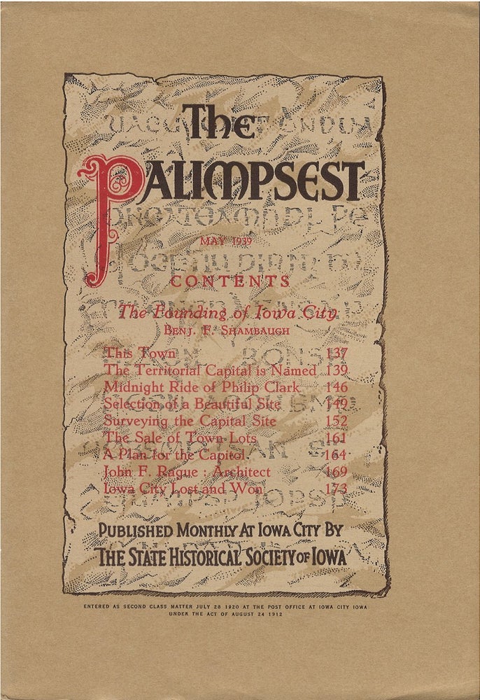 Item #78854 The Palimpsest - Volume 20 Number 5 - May 1939. John Ely Briggs.