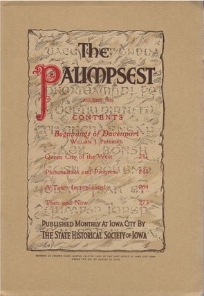 Item #78940 The Palimpsest - Volume 20 Number 8 - August 1939. John Ely Briggs
