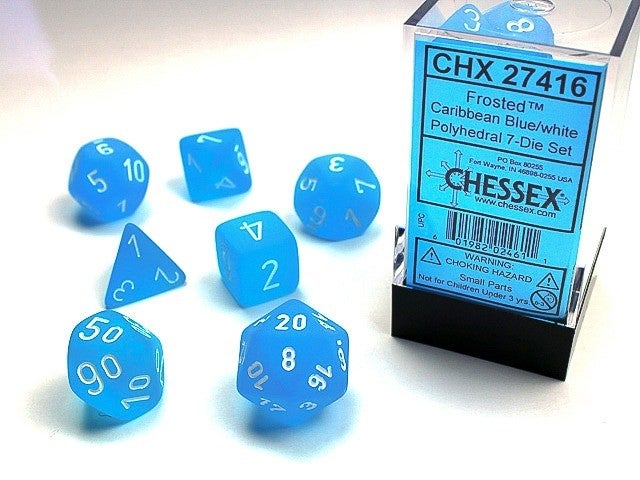 Item #79792 Frosted Caribbean Blue/White 7-die Polyhedral Set
