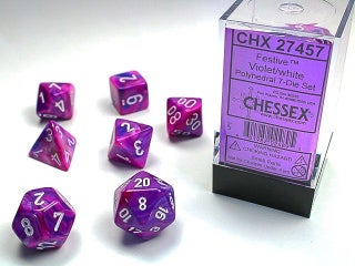 Item #79949 Festive Violet/White 7-die Polyhedral Set