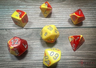 Item #80016 Gemini Red-Yellow/Silver 7-die Polyhedral Set