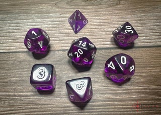 Item #80099 Translucent Purple/White 7-die Polyhedral Set