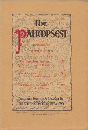 Item #80239 The Palimpsest - Volume 27 Number 9 - September 1946. Ruth A. Gallaher