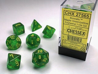Item #80350 Borealis Maple Green/Yellow 7-die Polyhedral Set