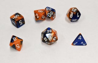 Item #80382 Gemini Blue-Orange/White 7-die Polyhedral Set