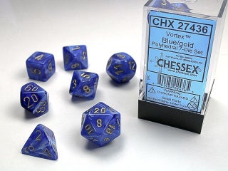 Item #80548 Vortex Blue/Gold 7-die Polyhedral Set