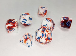 Item #80656 Gemini Red-White/Blue 7-die Polyhedral Set