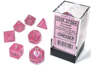 Item #81003 Borealis Pink/Silver Luminary 7-die Polyhedral Set